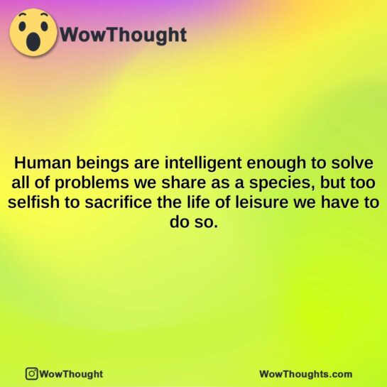 human beings are intelligent enough to solve all of problems we share as a species but too selfish to sacrifice the life of leisure we have to do so.