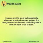 humans are the most technologically advanced species in nature yet our first thought when we discover something new is what we have to do to eat it.