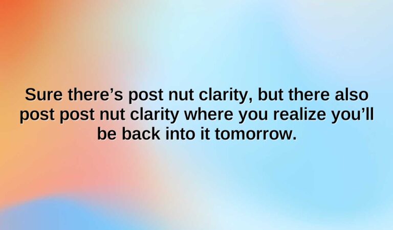 sure theres post nut clarity but there also post post nut clarity where you realize youll be back into it tomorrow.