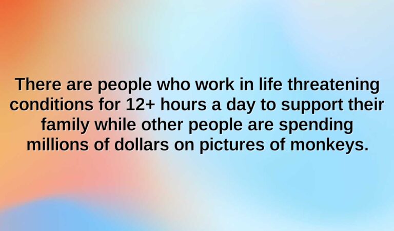 there are people who work in life threatening conditions for 12 hours a day to support their family while other people are spending millions of dollars on pictures of monkeys.