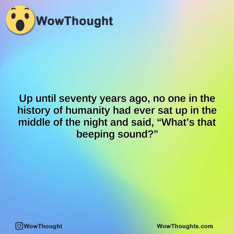 up until seventy years ago no one in the history of humanity had ever sat up in the middle of the night and said whats that beeping sound