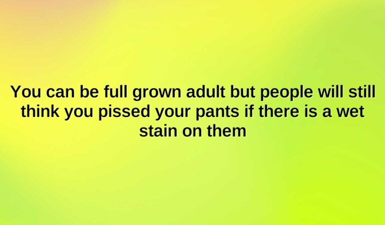 you can be full grown adult but people will still think you pissed your pants if there is a wet stain on them