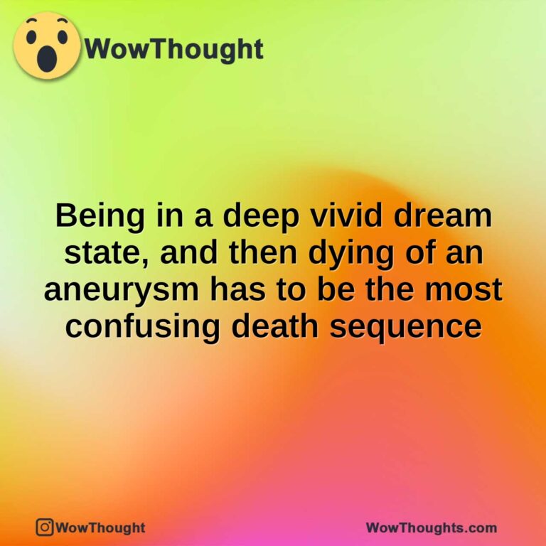 Being in a deep vivid dream state, and then dying of an aneurysm has to be the most confusing death sequence