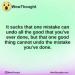 It sucks that one mistake can undo all the good that you’ve ever done, but that one good thing cannot undo the mistake you’ve done.