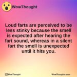 Loud farts are perceived to be less stinky because the smell is expected after hearing the fart sound, whereas in a silent fart the smell is unexpected until it hits you.