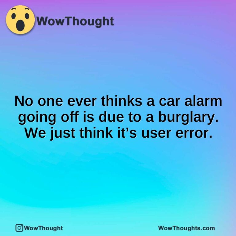 No one ever thinks a car alarm going off is due to a burglary. We just think it’s user error.