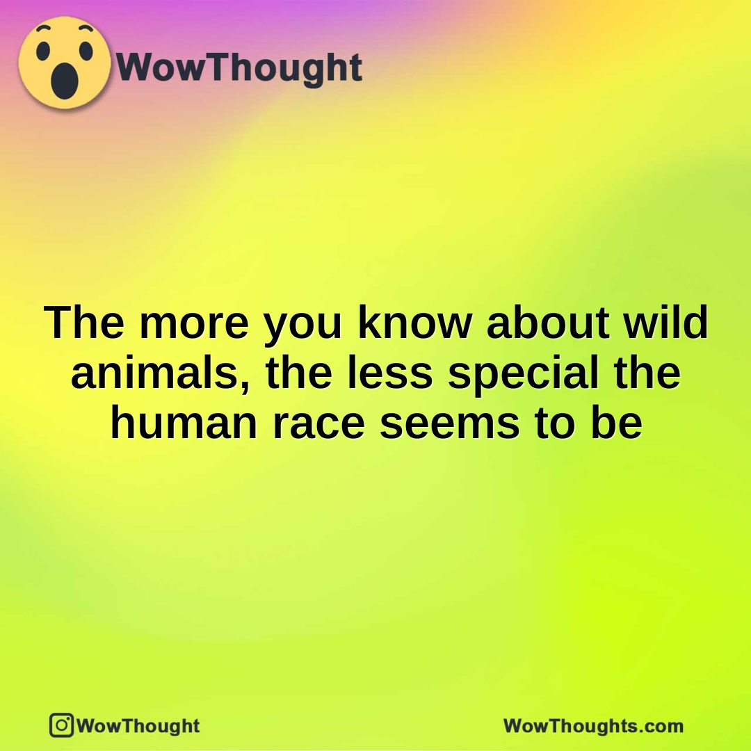 The more you know about wild animals, the less special the human race seems to be