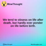 We tend to obsess on life after death, but hardly ever ponder on life before birth.