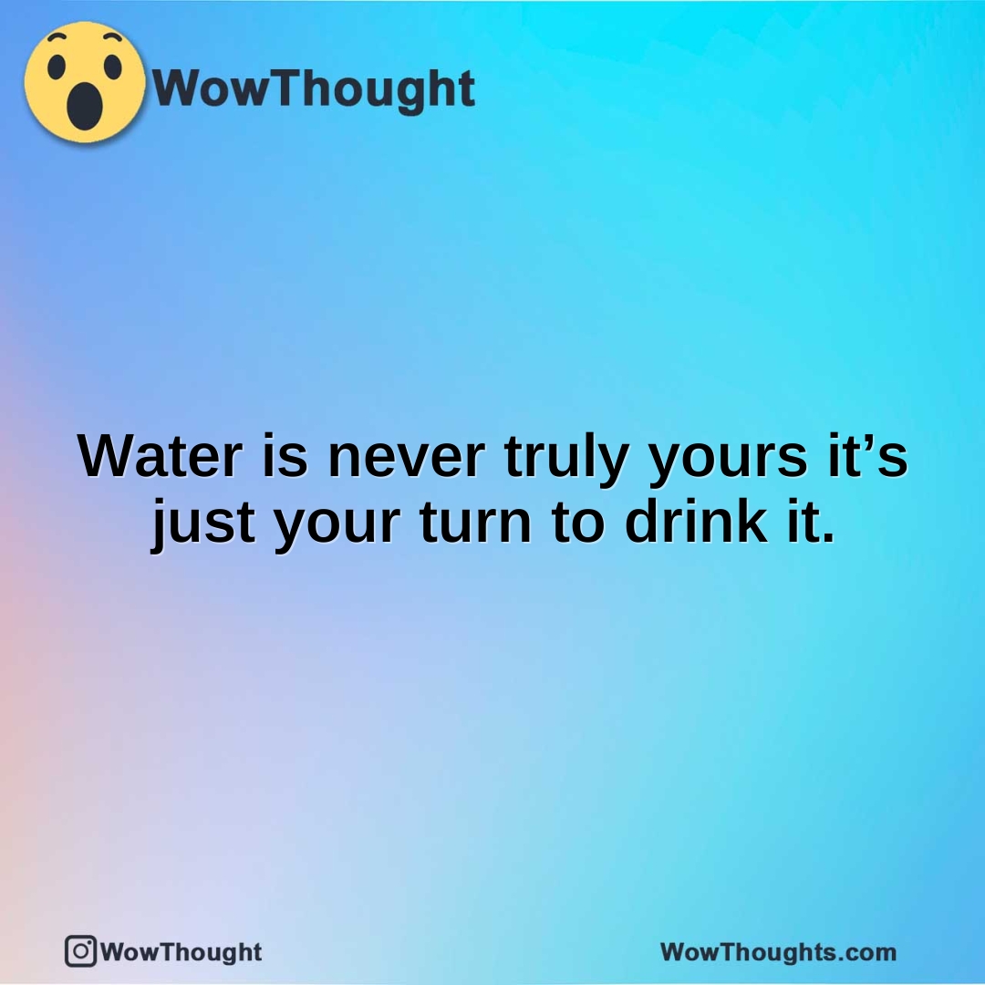 Water is never truly yours it’s just your turn to drink it.