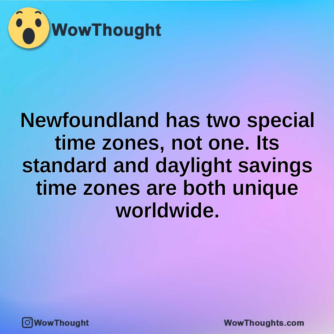 Newfoundland has two special time zones, not one. Its standard and daylight savings time zones are both unique worldwide.