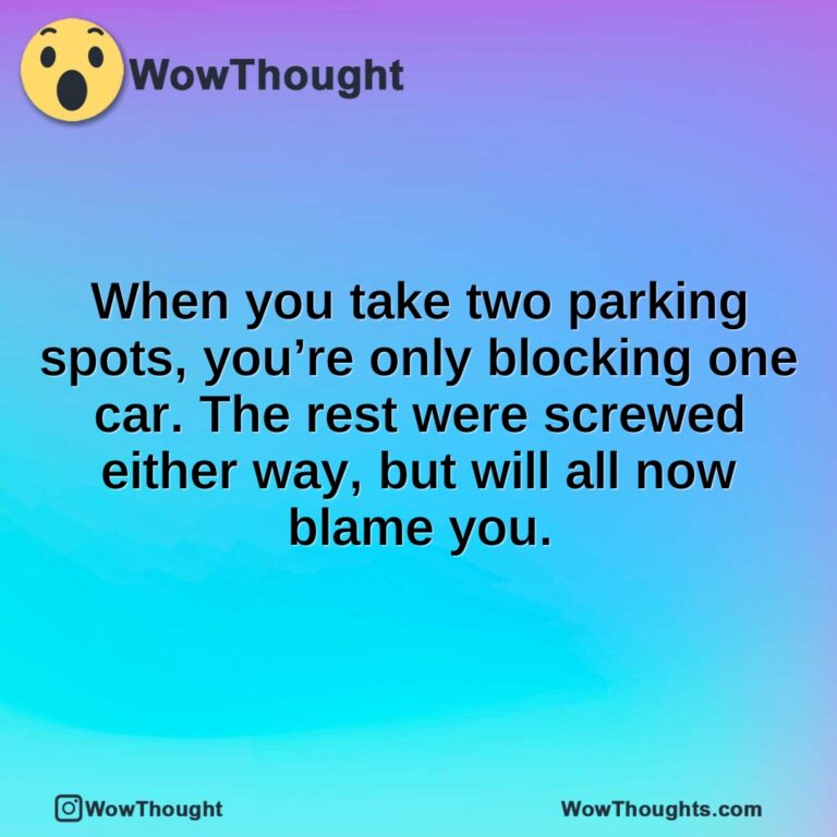 When you take two parking spots, you’re only blocking one car. The rest were screwed either way, but will all now blame you.