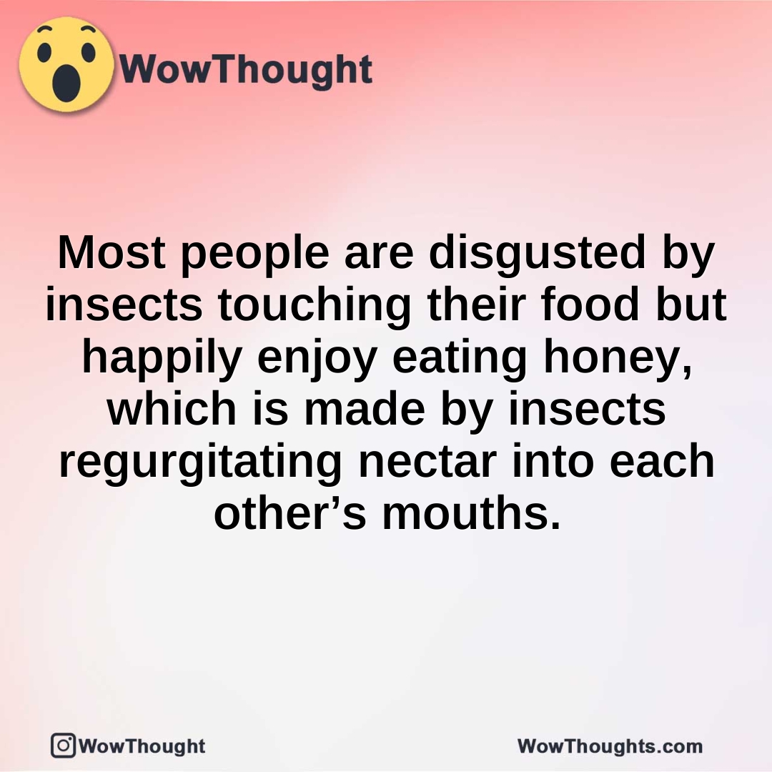 Most people are disgusted by insects touching their food but happily enjoy eating honey, which is made by insects regurgitating nectar into each other’s mouths.