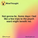Not gonna lie. Some days I feel like a few trips to the psych ward might benefit me.