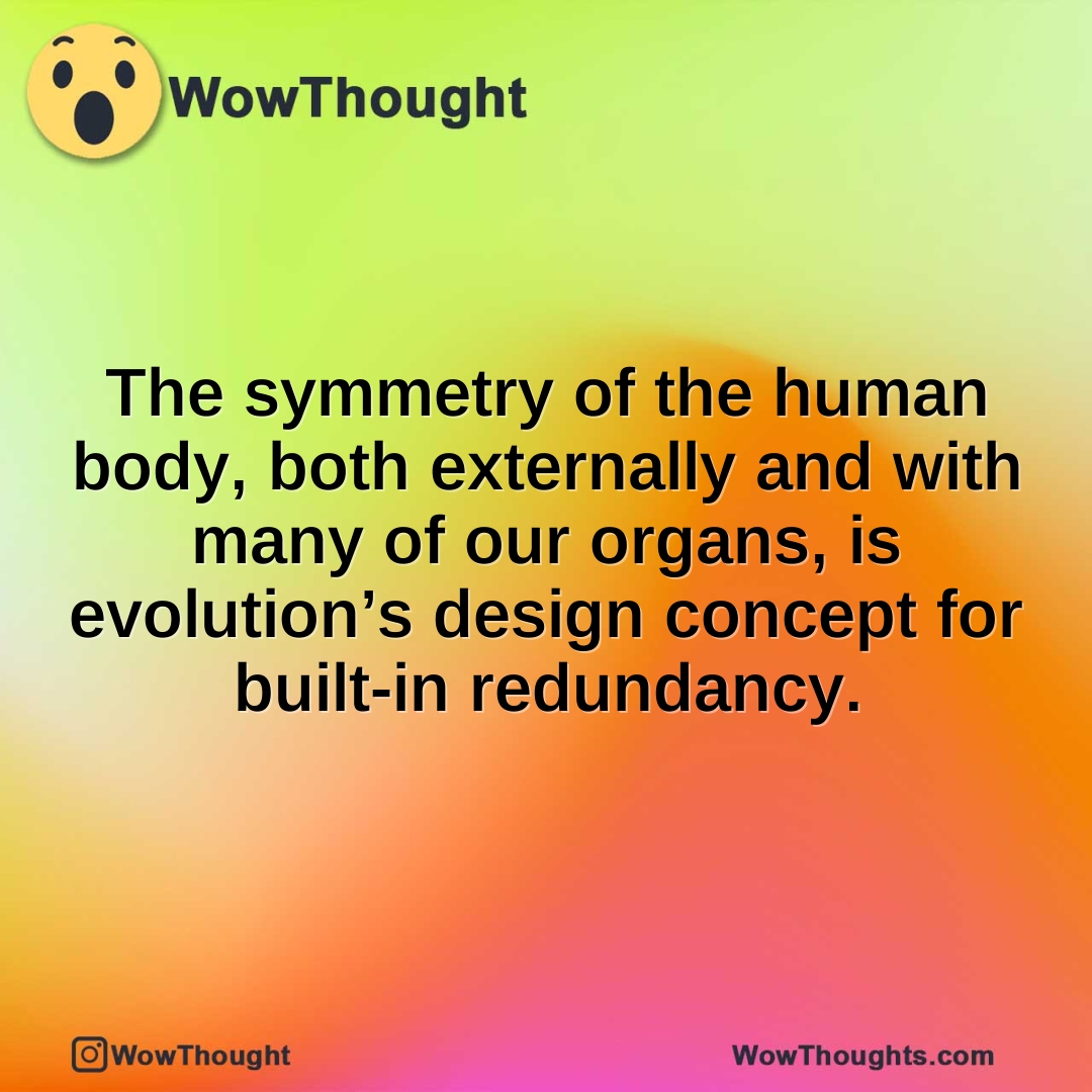 The symmetry of the human body, both externally and with many of our organs, is evolution’s design concept for built-in redundancy.